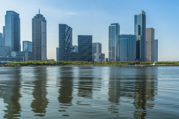 Obraz na płótnie Canvas Tianjin city waterfront downtown skyline,China..