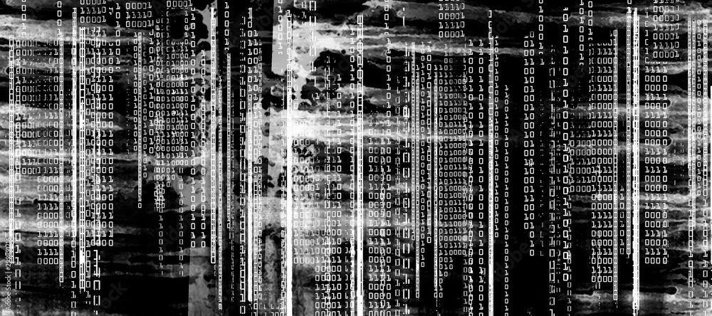 Wall mural abstract grunge futuristic cyber technology background. binary code drawing on old grungy surface