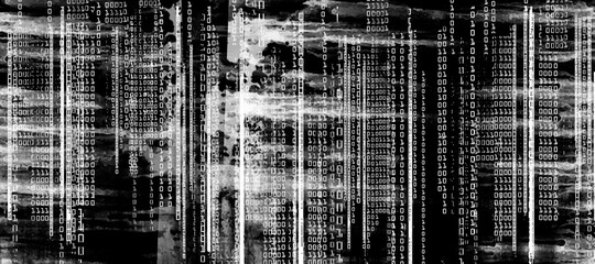 Abstract grunge futuristic cyber technology background.  Binary code drawing on old grungy surface