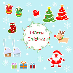 Colorful Christmas set.  Cute cartoons for Christmas Day celebration.