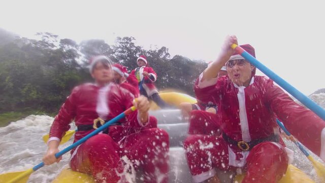 Slow Motion Of Santa Claus Rafting