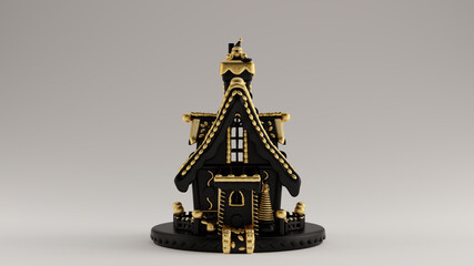 Black an Gold Leaf Luxury Christmas Gingerbread House Front View