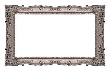 Panoramic silver frame for paintings, mirrors or photo isolated on white background