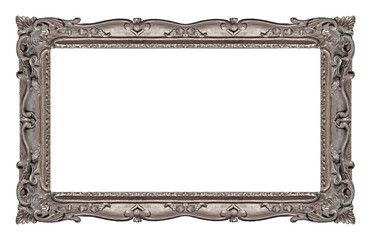 Panoramic silver frame for paintings, mirrors or photo isolated on white background