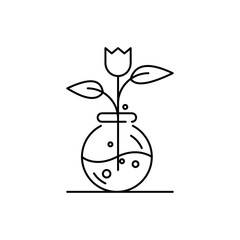 Flower plant in a glass jar. Outline thin line flat illustration. Isolated on white background. 