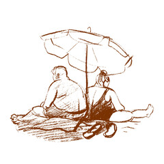 Vector sketch. Couple under the beach umbrella. - 299894207