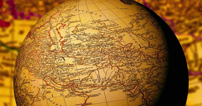 Spinning globe with ancient world map. Constant speed. Orbis Veteribus Notus. Anville 1794 map of Ancient World.