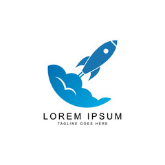 Advanced technology of rocket gliding and cloud vector logo design