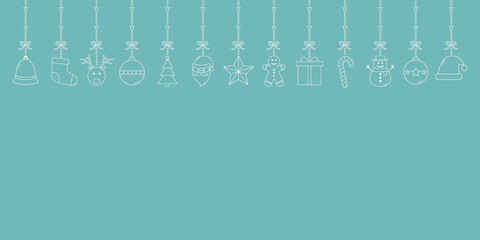 Empty Christmas background with beautiful hanging elements. Festive decoration. Vector