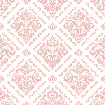 Classic seamless pattern. Damask orient pink ornament. Classic vintage background. Orient ornament for fabric, wallpaper and packaging © Fine Art Studio