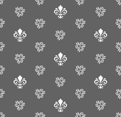 Seamless pattern. Modern geometric ornament with white royal lilies. Classic vintage background