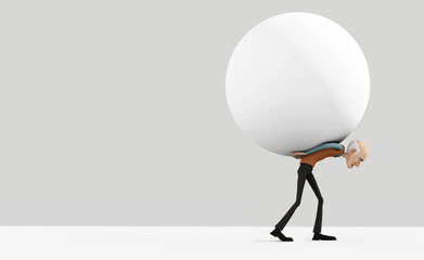 The Old man carrying a big sphere.Concept - Problems of the elderly.3D illustration