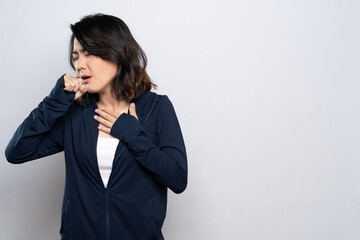 Woman was sick with fever isolated over white background