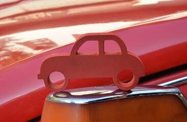 handmade wooden miniature red toy car
