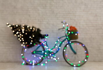 Creative Christmas blue bicycle with pine tree and gifts