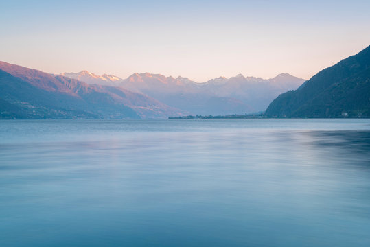 Sunrise on Como Lake, from Bellano, Como Lake, Lombardy, Italian alps, Italy