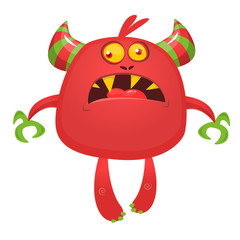 Funny cartoon monster. Vector illustration of excited monster character