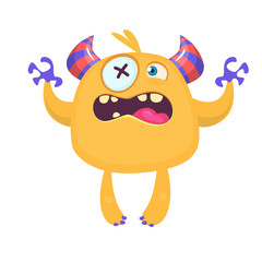 Funny cartoon monster. Vector illustration of excited monster character