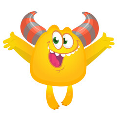 Funny cartoon monster. Vector illustration of excited monster character