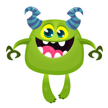 Funny cartoon monster. Vector illustration of excited monster character