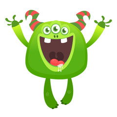 Funny cartoon monster. Vector illustration of excited monster character