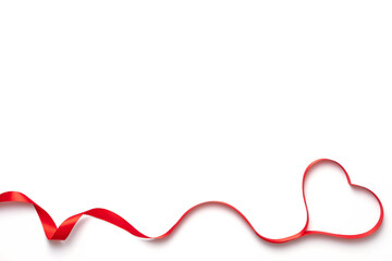 Top view of ribbon shaped as heart isolated on white background. Valentine's day concept