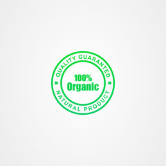 100% organic logo. Round stamp for natural product.