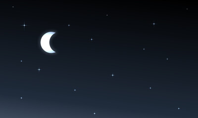 Fototapeta na wymiar Crescent moon in the night sky, vector art illustration.