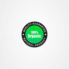 100% organic logo. Round stamp for natural product.