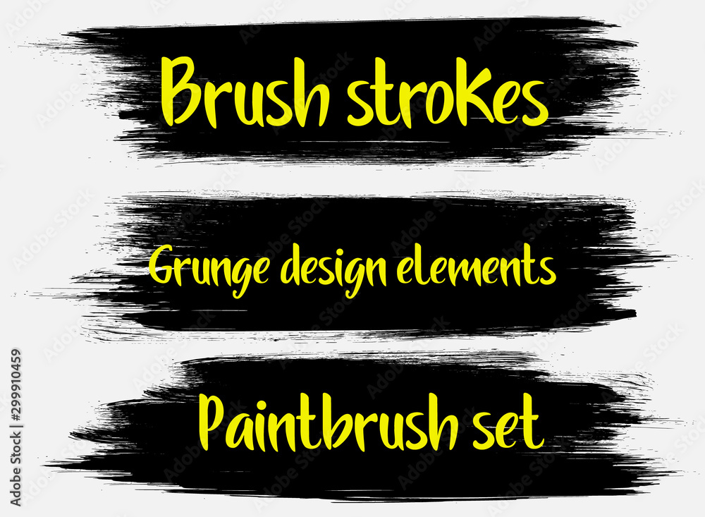 Fototapete Brush strokes. Rectangle text boxes. Dirty distress texture banners. Ink splatters. Vector paintbrush set. Grunge design elements. Grungy painted objects.