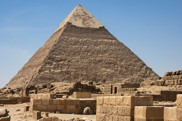 Fototapeta na wymiar Pyramid of Khafre (also read as Khafra, Khefren) or of Chephren is the second-tallest and second-largest of the Ancient Egyptian Pyramids of Giza