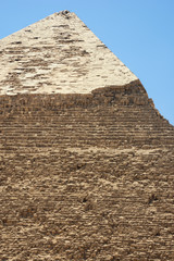 Top of Pyramid of Khafre (also read as Khafra, Khefren) or of Chephren is the second-tallest and second-largest of the Ancient Egyptian Pyramids of Giza