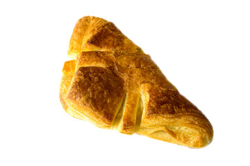 Fresh Homemade Chicken or Meat Puff Pastry. Bread and Bakery Products. Fresh delicious puff pastry on white background.