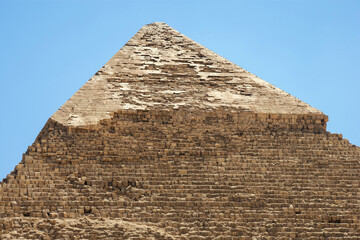 Top of Pyramid of Khafre (also read as Khafra, Khefren) or of Chephren is the second-tallest and second-largest of the Ancient Egyptian Pyramids of Giza