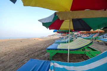 Chairs and sun loungers by the sea. Chairs and sun loungers by the sea.