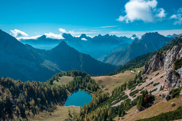 The Bordaglia lake in a colorful autumn day