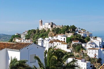 Elevated view of a traditional white village, Casares, Spain.