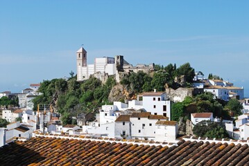 Elevated view of a traditional white village, Casares, Spain.