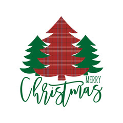 Merry Christmas handwritten text, with christmas trees. Good for greeting card and cover print, flyer, poster, t shirt and gift design.