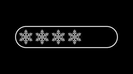 flat transparent white snowflakes as downloading bar progress indicator, loopable 4k stock video footage, motion graphic animation, design element on black alpha channel background - Powered by Adobe