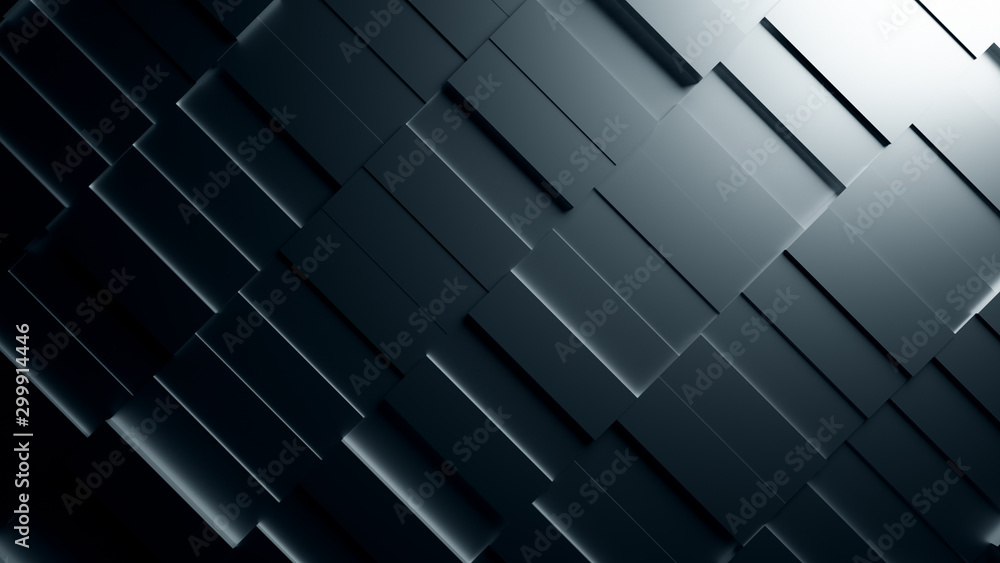 Poster black abstract moving structure of rectangles with a moving light source. dark clean minimalistic re
