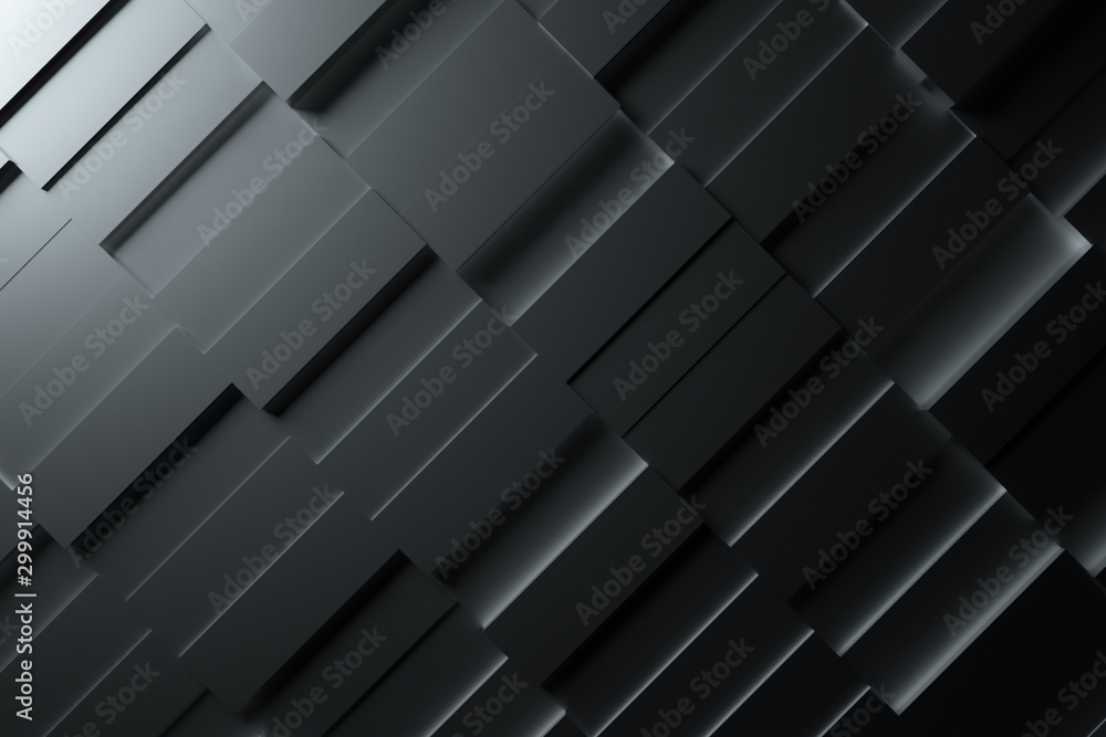Poster black abstract moving structure of rectangles with a moving light source. dark clean minimalistic re