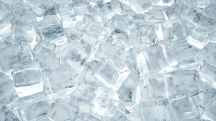 Ice cubes for cold drinks. Rotation of ice cubes from crystal clear water. 3d illustration