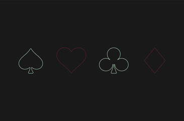 Casino background. Dark black vector background with cards signs. Symbols of playing cards. Design for gambling business or casino. Casino pattern for leaflets of poker games, events.