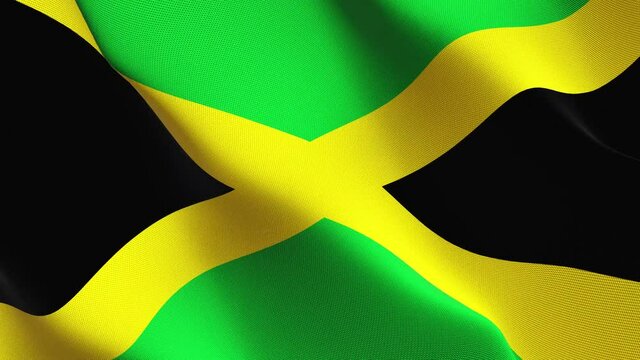 Jamaica flag waving loop. Jamaican realistic flag with fabric texture blowing on wind.