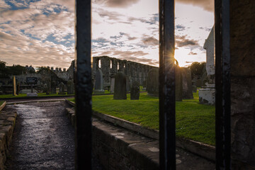 The ruins of St. Andrews Cathedral at sunset, Scotland, United Kingdom