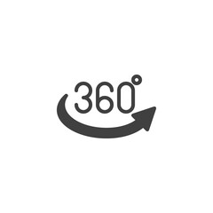 360 degrees arrow vector icon. Panoramic view filled flat sign for mobile concept and web design. Full rotation sign glyph icon. VR technology symbol, logo illustration. Vector graphics