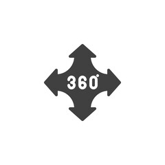 360 degrees control arrow vector icon. Panoramic view filled flat sign for mobile concept and web design. Full rotation sign glyph icon. VR technology symbol, logo illustration. Vector graphics