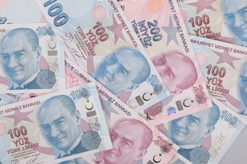 Turkish lira banknotes and coins