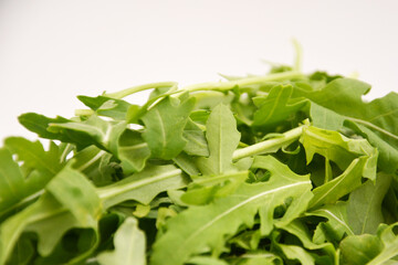 green fresh rucola leaves . Rocket salad or arugula.